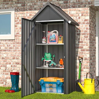 AECOJOY Outdoor Storage Cabinet Vertical Tall Storage Metal Shed w/Shelves Lockable Door