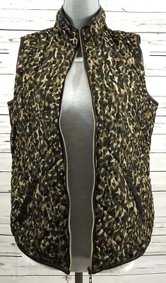 Chaleco ligero Hannah para mujer marrón estampado de leopardo imitación cuero ribete ~ S Foto 1 de 4