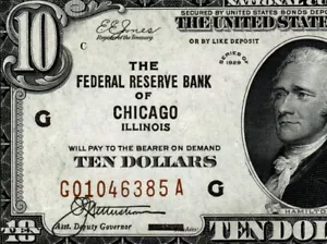 1929 $10 Federal Reserve Bank Note Chicaga FR.1860-G UNCIRCULATED G01046385A - Picture 1 of 4