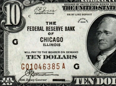 1929 $10 Federal Reserve Bank Note Chicaga  FR.1860-G UNCIRCULATED G01046385A - Image 1 of 4