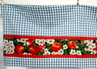 Valence Cafe Curtains 1 Rod Pocket Blue Gingham Check Red Apples Cotton 13X130"