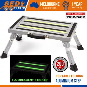 Illuminated Adjustable Caravan Step 200KG Aluminum Folding Height Stool Portable - Picture 1 of 9