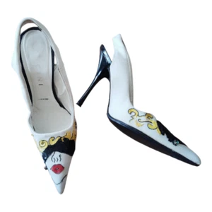 VICINI slingback US sz 6 / Eur 36 Vero Cuoio Italy Sequin Applique Pointed Toe - Picture 1 of 8