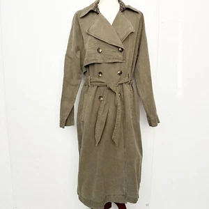Lucky Brand olive green The Relaxed Trench Coat Jacket womens size LARGE new - Picture 1 of 11