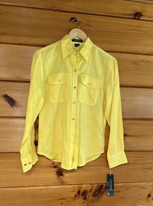 Lauren Ralph Lauren Petite Medium 100% Linen Button Down Women’s Yellow Top - Picture 1 of 6