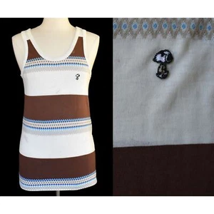 Vintage 70s Chunky Horizontal Stipe Snoopy Patch Tank Top Shirt, Size Small - Picture 1 of 9