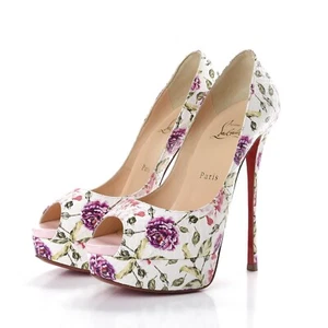  NIB LOUBOUTIN FETISH PEEP TOE 150 LATTE WATERSNAKE FLORAL PLATFORM PUMPS 40 - Picture 1 of 13