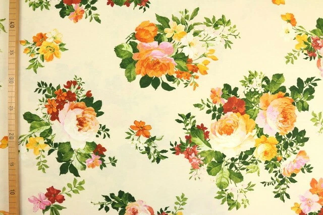 CANVAS Stoff Baumwolle Dekostoff Rosenblüten auf Vanille EUR 11,98/m - Bild 1 von 1