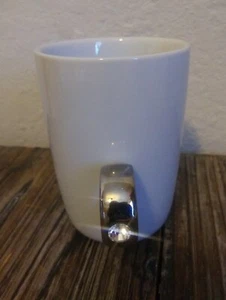 Floyd White Ceramic Coffee Mug Cup Faux Silver Diamond Engagement Ring Handle - Picture 1 of 6