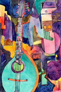 Guitare peinture à l'huile de giclee décor musique mur abstrait