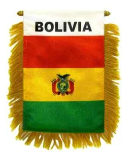 1 doz Bolivia Mini Banners Gold Fringe Car Mirror Hanging Flags with Suction Cup - Picture 1 of 3