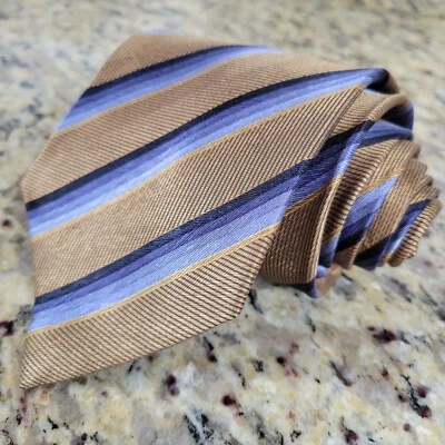 COLOURS by Alexander Julian Men's Striped Silk Tie - Brass & Blues - Image 1 of 4