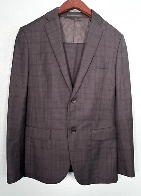 THEORY Gray Window Multi Plaid 100% Wool 2pc Slim Fit Suit 36 Short Pants 32x29 - Image 1 of 4