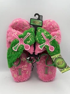 Wicked MOVIE FUZZY SLIPPERS PINK GREEN ELPHABA GLINDA NEW 11/12 ADULT NWT - Picture 1 of 3