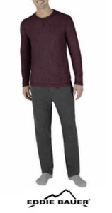 Eddie Bauer Men’s 2 Piece Thermal Fleece Lounge Set Red Top & Gray Pants Small - Picture 1 of 3