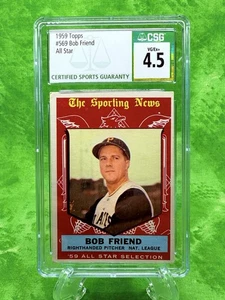 Bob Friend - '59 ALL-STAR - 1959 Topps #569 Pittsburg Pirates CSG 4.5 VGEX+ - Foto 1 di 5