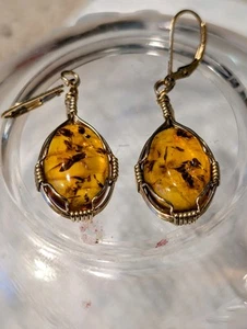 For You ~Dangle Teardrop ~ Baltic Amber Earrings ~ Intricate Gold Filled Design - Picture 1 of 3