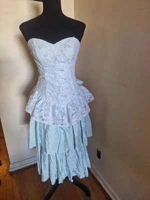 Vestido Gunne Sax Jessica McClintock De Colección Años 80 Baile de graduación Hoco Verde Como Nuevo Sin Tirantes Talla 5 Foto 1 de 3