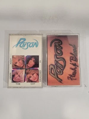 Set of 2 Poison Cassette Tapes ~ "Look What The Cat Dragged In & "Flesh & Blood" - Image 1 of 4