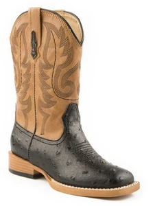 Roper Mens Square Toe Black Faux Ostrich Leather Western Cowboy Boots - Picture 1 of 1