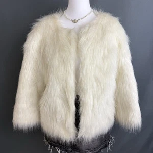 Jennifer Lopez White Faux Fur Coat Jacket Size L - Picture 1 of 7
