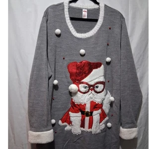 Suéter Navidad Holiday Time Mujer 3X Papá Noel Gato Novedad Talla Grande - Imagen 1 de 7