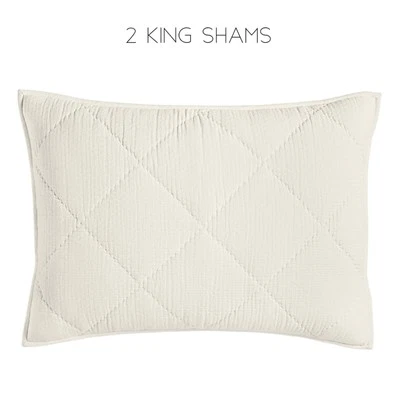 Hotel Collection Linen Blend Dobby Diamond Quilted 2 KING Shams NATURAL - Image 1 of 3