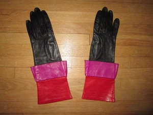 Guanti Artsy in pelle foderati in seta a strati color-block Italia nero arancio rosa ~ 7 - Foto 1 di 5