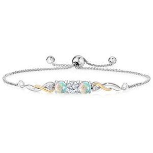 925 Sterling Silver and 10K Yellow Gold White Lab Grown Diamond Tennis Bracelet - Picture 1 of 4