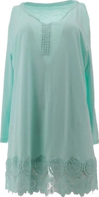 Lands' End Women's 3/4 Sleeve Crochet Hem Tunic Aqua Ice S/P NWOT (1009) - Image 1 of 4