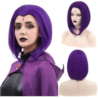 Peluca corta púrpura para mujer y disfraces para Halloween, disfraz y fiesta K0T4 Foto 1 de 4