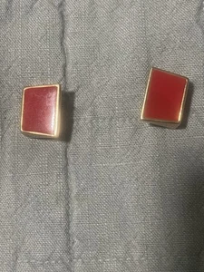 Vintage Napier Ohrringe signiert rot Emaille goldfarben geometrisch durchbohrt - Bild 1 von 5