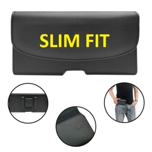 SLIM FIT LEATHER RUGGED CELL PHONE HOLDER  HOLSTER POUCH CLIP BELT CARRYING CASE - Picture 1 of 12
