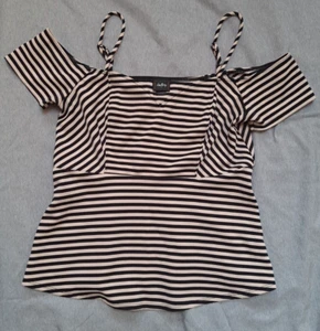 Daytrip Large Brown And Cream Striped Blouse Off Shoulder - Picture 1 of 3