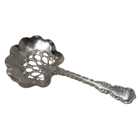 Whiting Louis XV Sterling Silver 1893 Solid Bon Bon Spoon w/Pierced Bowl, 4 1/2" Cover