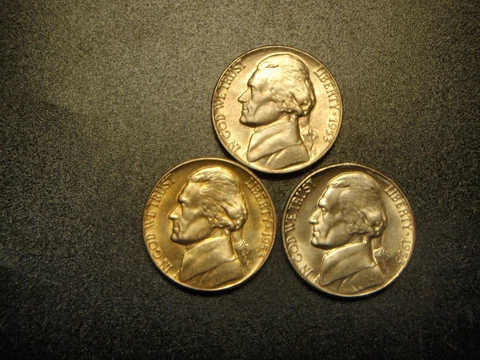 1953 P, D &S Jefferson Nickels Choice / BU -3 Coins Uncirculated Cover