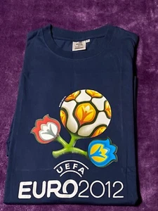 Official UEFA Euro 2012 Football T-Shirt Logo Design Blue Size XL 100% Cotton - Picture 1 of 6