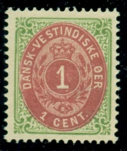 Indias Occidentales Danesas #5e (5g) 1¢ bicolor, og, NH, XF - Imagen 1 de 1
