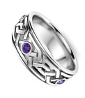 Lab-Created Amethyst Silver Mens Ring/ Band 925 Sterling Silver Statement Ring