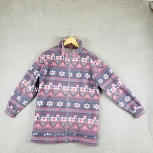 Haband Aztec Motif Fleece Zip Jacket Small Pink Blue Gray Geometric Tribal - Picture 1 of 8