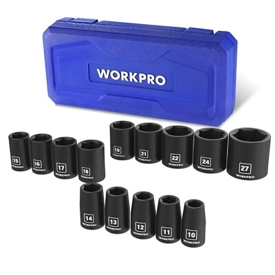 WORKPRO 1/2”Drive Shallow Impact Socket Set Metric Cr-V Steel 6-Point Socket Set - Image 1 of 4