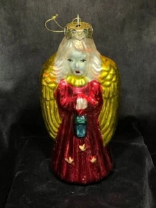 Glass blown Christmas ornament ANGEL 7" red gold old world style - Picture 1 of 2