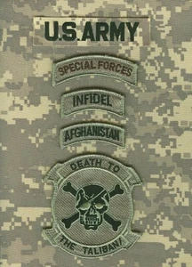 US ARMY ORIGINAL APPROVED SPECIAL FORCES INFIDEL AFGHAN DEATH TO TALIBAN 5-PC - Picture 1 of 12