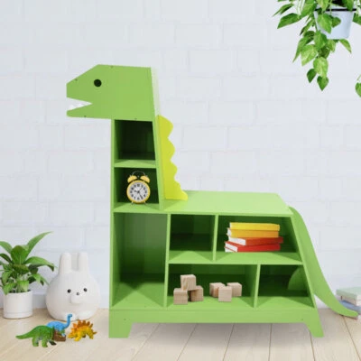 Estante de livros em forma de dinossauro verde crianças prateleiras de brinquedos banco de filhotes - Imagem 1 de 4