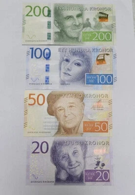 Set 4 Pcs 2015 2016 Sweden 20 50 100 200 Kronor P 69 70 71 72 UNC NEW Banknote - Image 1 of 2