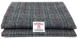 Harris Tweed Grey Fabric With Red Overcheck and Authenticity Labels - Picture 1 of 8