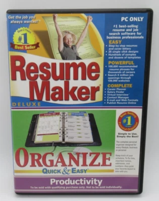 RESUME MAKER DLX & ORGANIZE-QUICK & EASY PRODUCTIVITY 2-DISC PC CD-ROM SOFT. SET - Image 1 of 2