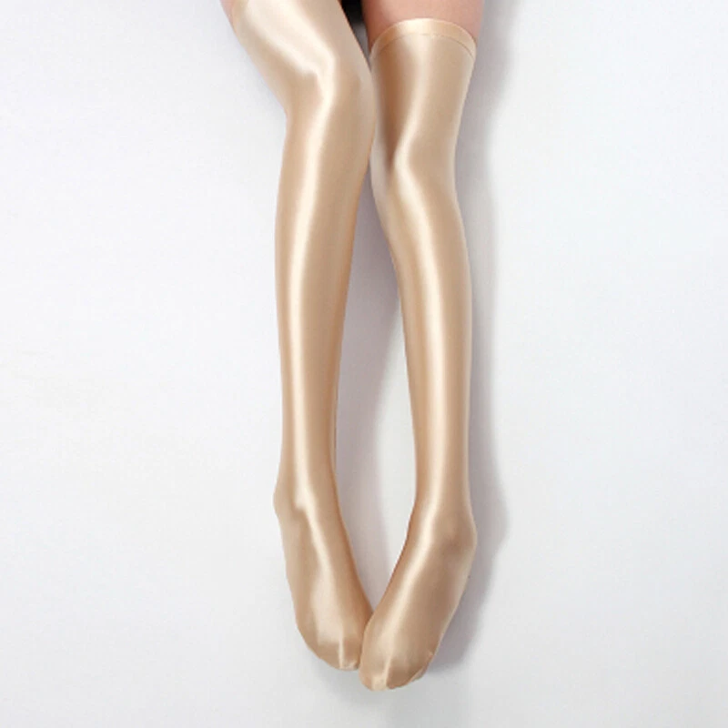Medias MJINM Sexy Aceite Brillante Spandex Elastizadas Opacas Calcetines Hasta el Muslo Foto 1 de 4