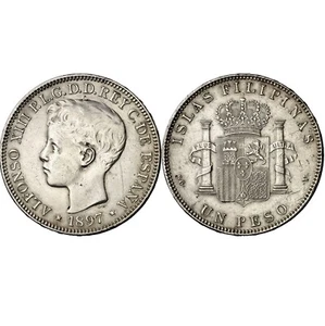 * Gutse * 667 - ALFONSO XIII, 1 Peso 1897, Philippinen (Manila) Sg V, EBC / EBC - Bild 1 von 1