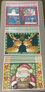 Bradlees Christmas Santa Reindeer/Snowman 21 Vinyl Placemats Linen Vintage - Picture 1 of 12
